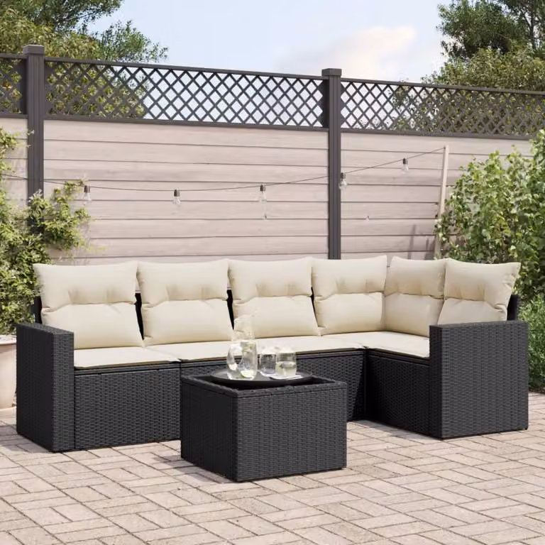 vidaXL Set Divano da Giardino a L con 6 Pezzi, Polyrattan Nero e Cuscini con Rivestimenti Rimovibili