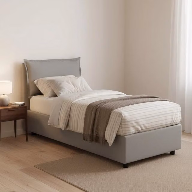 Letto singolo contenitore Aigor Talamo Italia con rivestimento in tessuto grigio, adatto per materasso 90x190 cm – 1