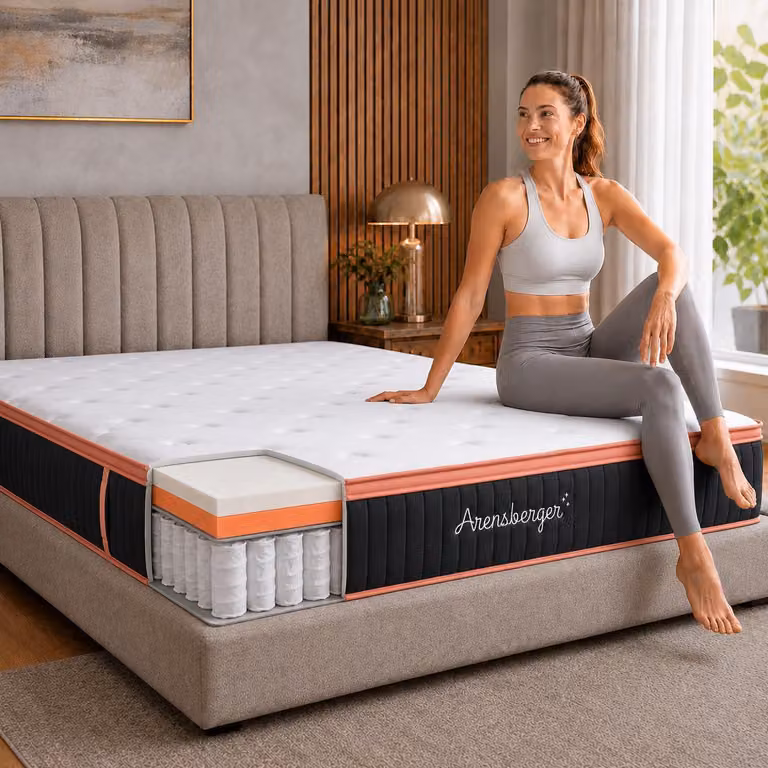 Materasso Arensberger in rame con nucleo a molle e schiuma di rame + topper integrato | 140x200 cm altezza 25cm | livello di solidità H3/ H4 | materasso a molle insacchettate | materasso a rotoli | ergonomico