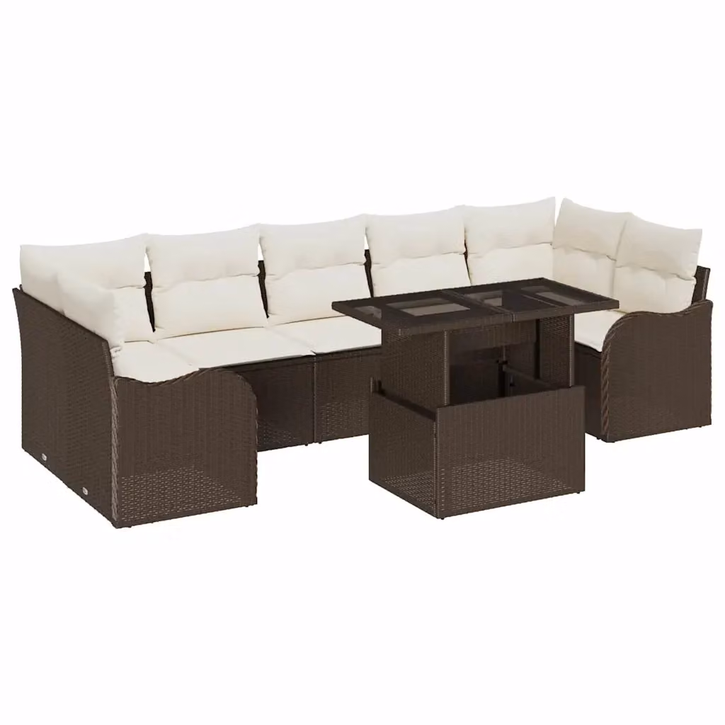 Set Divano da Giardino vidaXL 8 Pezzi con Tavolino e Cuscini Marrone e Beige in Rattan e Acciaio – 2