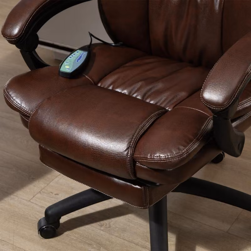 okwish sedia girevole regolabile per ufficio poltrona massaggiante con poggiapiedi, poltrona imbottita con funzione massaggio e alzata a gas di alto livello in Pelle finta, marrone