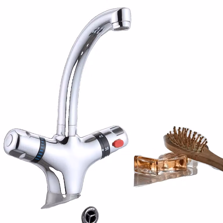 Rubinetto lavabo in ottone massiccio, design a due maniglie, controllo termostatico moderno, struttura robusta ,