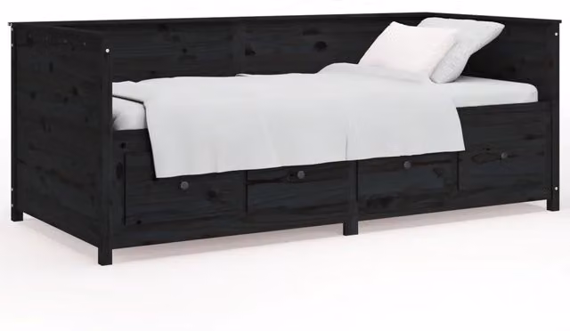 Letto singolo | Letto per adulti | Dormeuse Nera 75x190 cm in Legno Massello di Pino