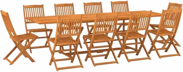 Set da pranzo da giardino in legno di acacia marrone composto da 11 pezzi