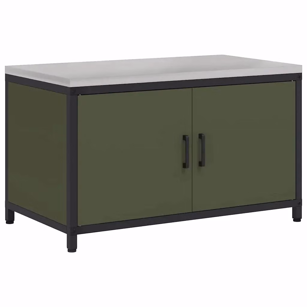 Armadietto da cucina e giardino vidaXL HATTEM in metallo e MDF, Verde oliva, L: 60 cm, P: 50 cm, H: 92 cm – 2