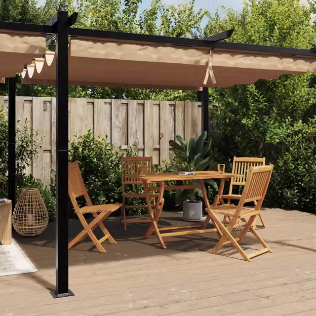 Gazebo da giardino moderno vidaXL in metallo e plastica, colore antracite e beige, L: 300 cm, P: 300 cm, H: 220 cm – 1