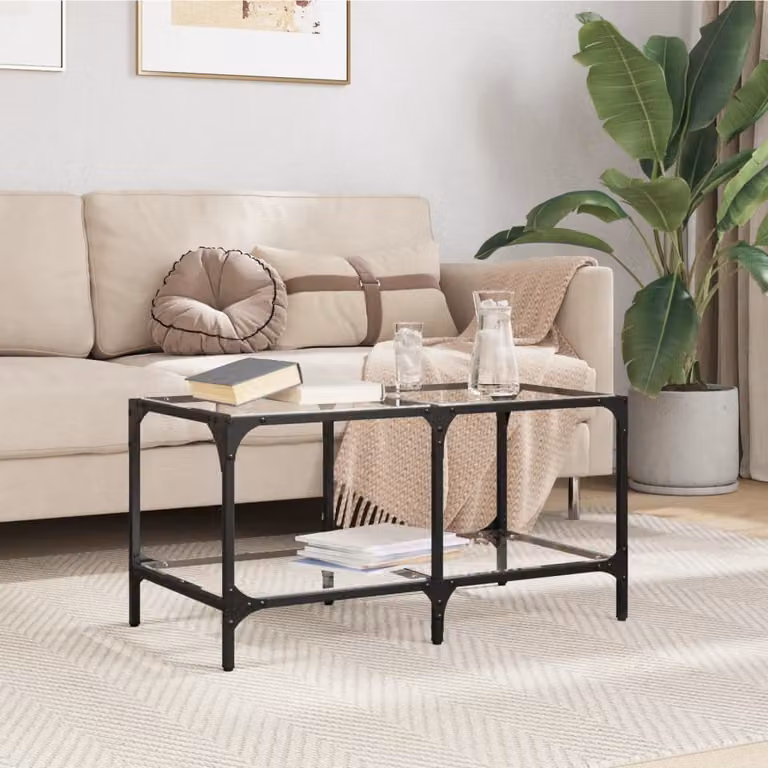 Maison Exclusive - Tavolino con piano in vetro trasparente, dimensioni 78,5x40x40 cm, struttura in acciaio