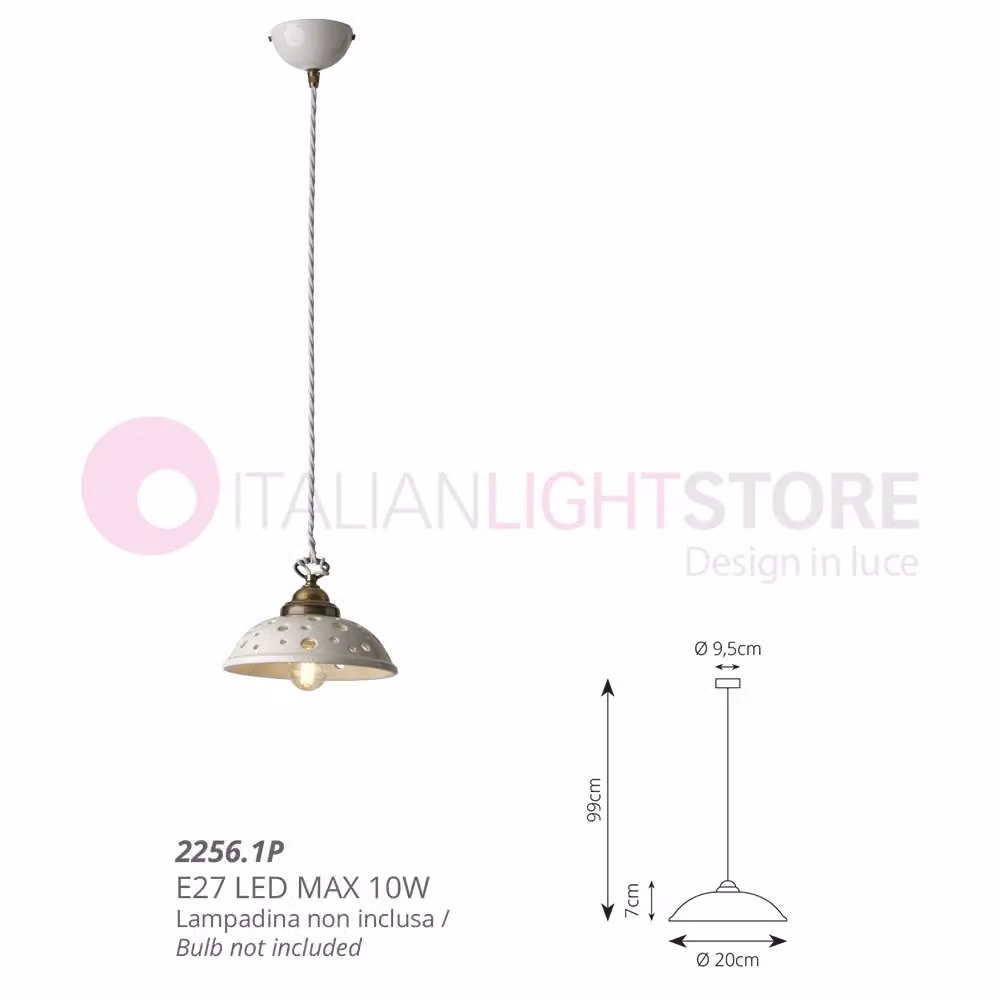 Lampada a sospensione artigianale Ceramiche Borso in ceramica bianca e ottone con design a cupola traforata d.20 cm – 2