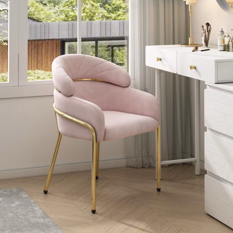 Sedia da pranzo, singola, design lussuoso e minimalista, ideale per soggiorno o camera da letto, sedia da relax, con quattro gambe in metallo, rivestita in velluto, colore rosa acceso