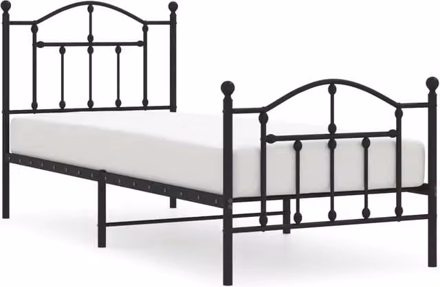 Letto singolo | Letto per adulti | Giroletto con Testiera e Pediera Metallo Nero 80x200 cm