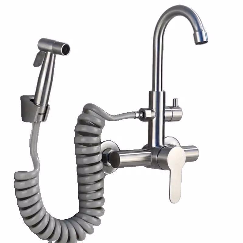 Miscelatore per cucina, acciaio inossidabile 304, girevole, con due fori, finitura nichel