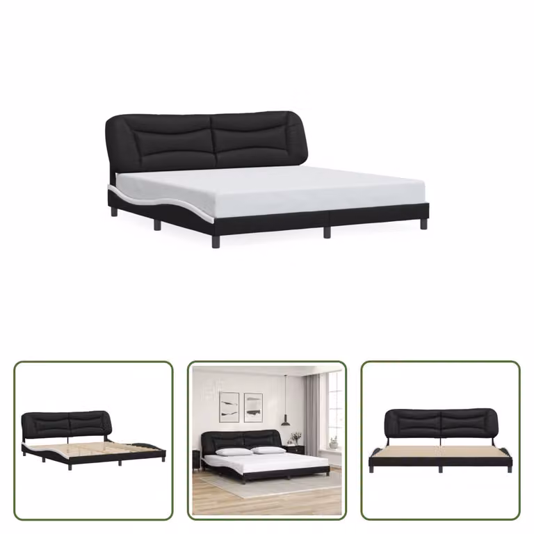 The Living Store Giroletto con testiera bianco e nero 200x200 cm in ecopelle
