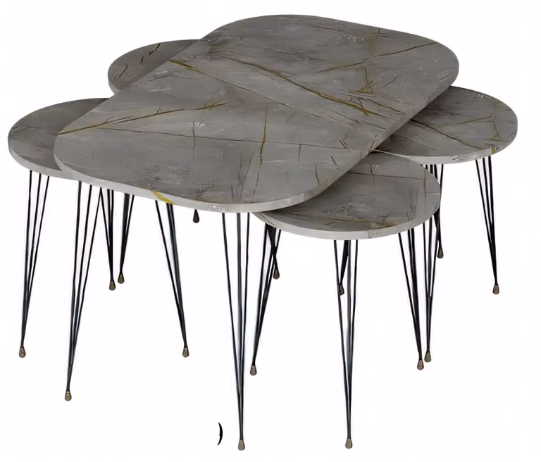 Moderner grauer Holz-Couchtisch mit Beistelltischen Set