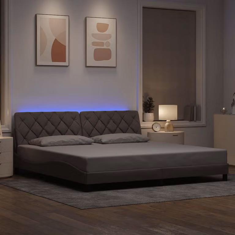 vidaXL Giroletto Moderno con LED e Porta USB in Tessuto Tortora L/P/H: 200 x 200 x 74,5 cm