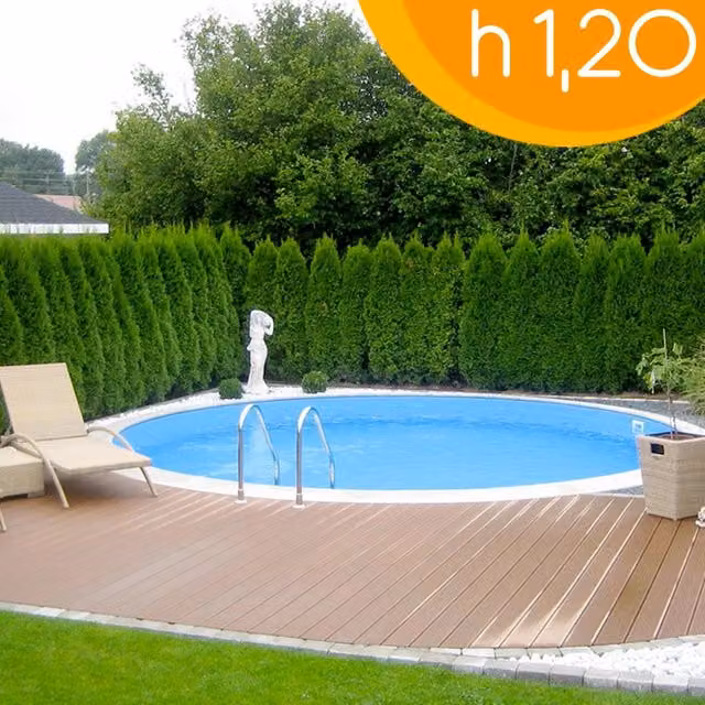 Piscina interrata circolare BSVILLAGE CLIO 500 in acciaio e vetroresina, colori blu e sabbia, Diametro: 5,00 m, Altezza: 1,20 m