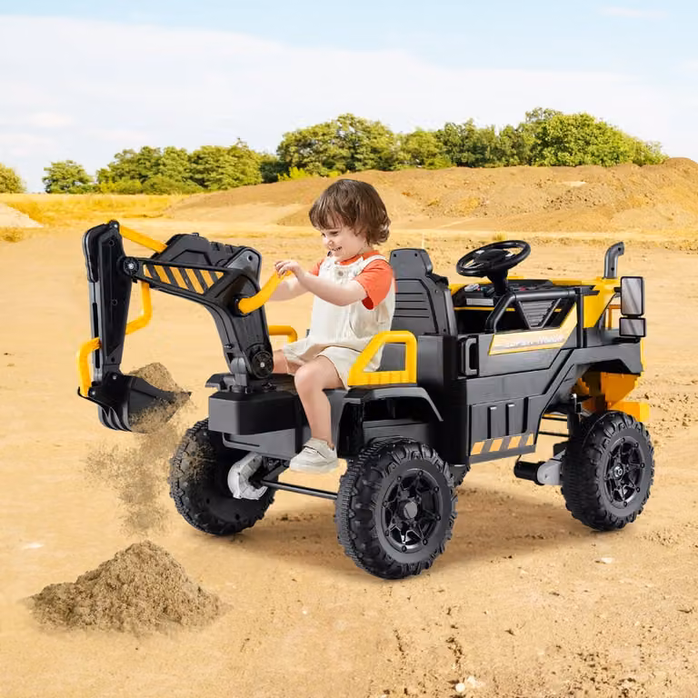 Escavatore ride-on elettrico Costway 24V con telecomando, musica e braccio mobile, Giallo