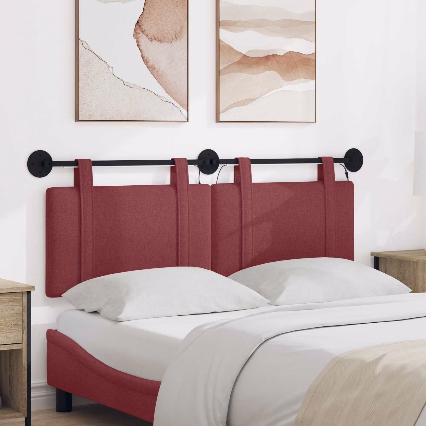 Testiera per letto sospesa vidaXL in tessuto rosso con illuminazione integrata e pannello imbottito