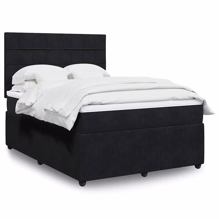 vidaXL Giroletto a Molle con Materasso Ibrido in Velluto Nero L/P/H: 190 x 140 x 150,5 cm