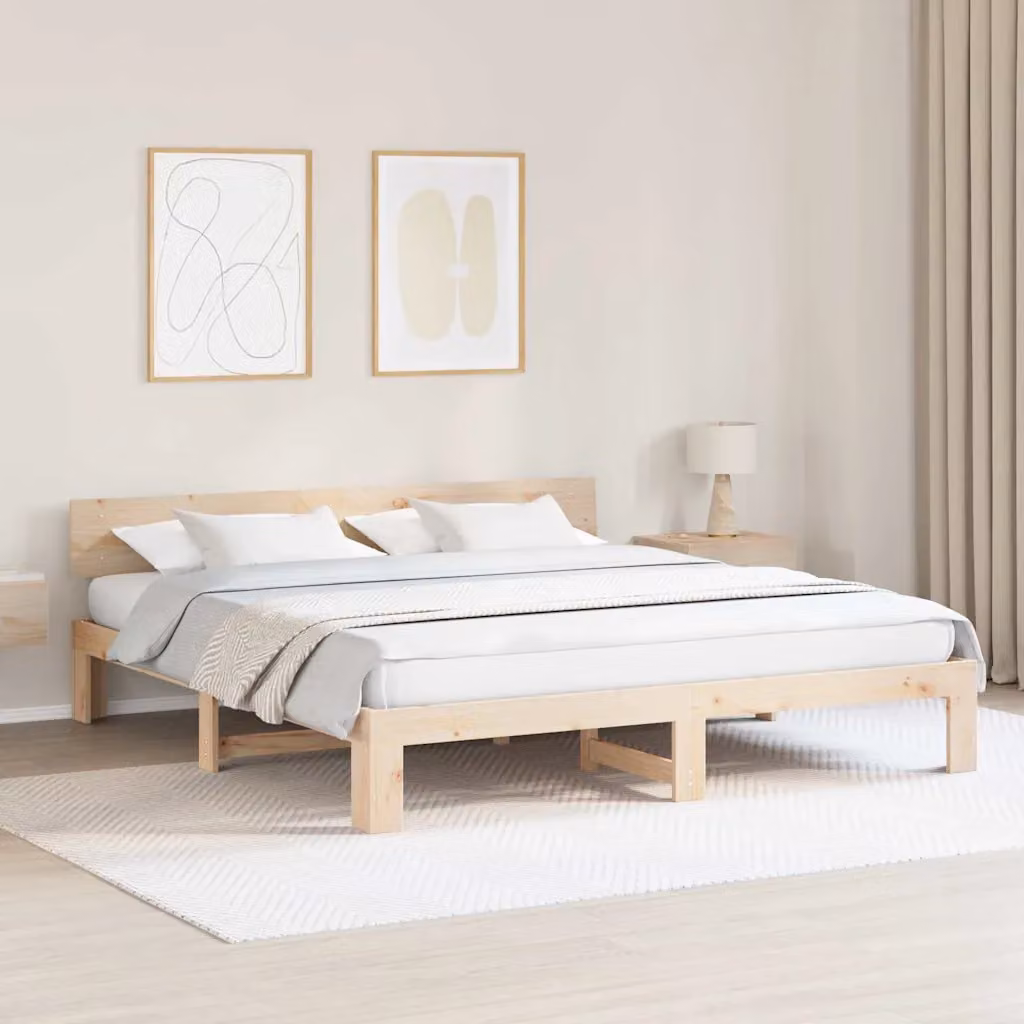 Struttura del letto moderna vidaXL in pino massello color naturale L/P/H: 200 x 200 x 66 cm