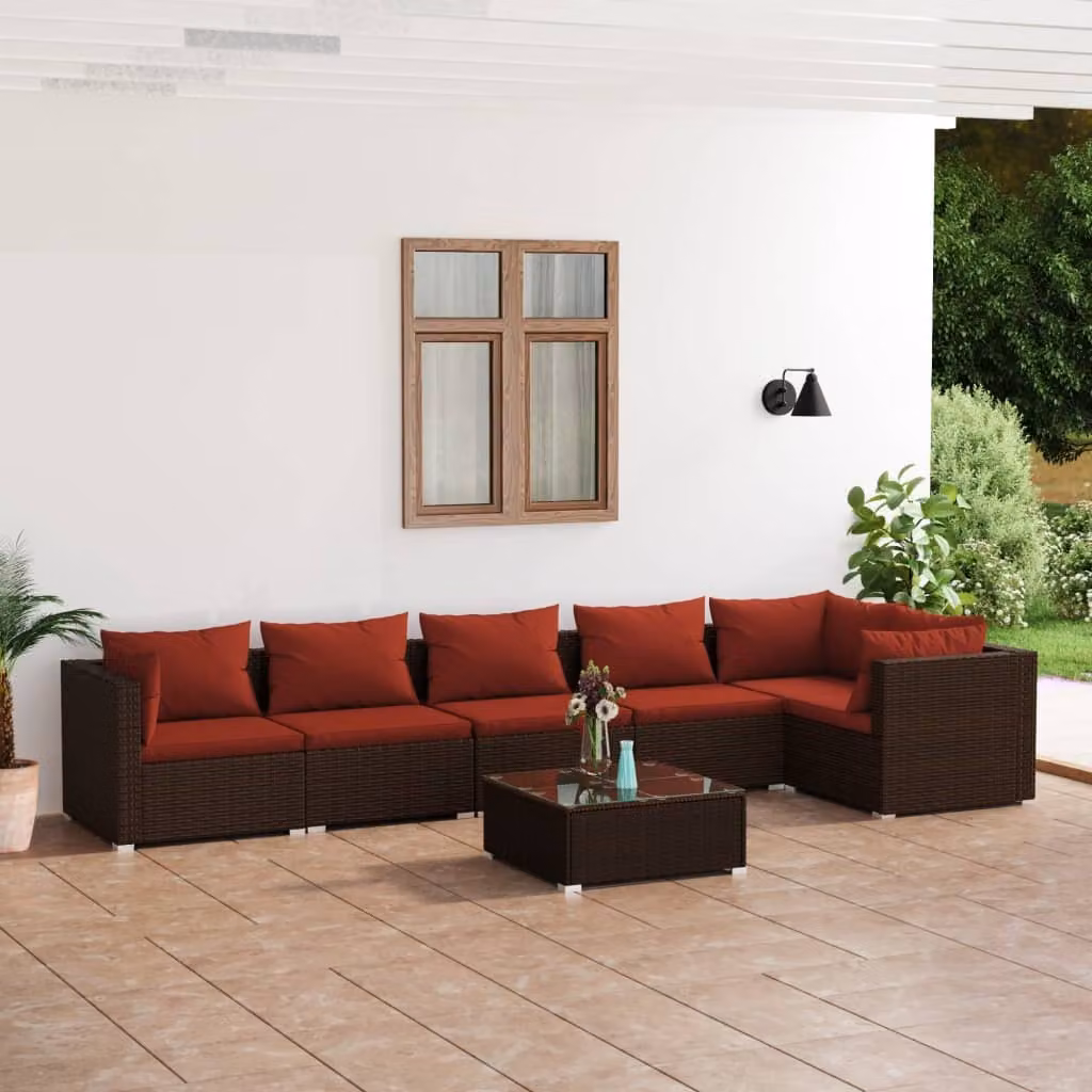 Maison Exclusive - Set da giardino da 7 pezzi con cuscini in polyrattan marrone
