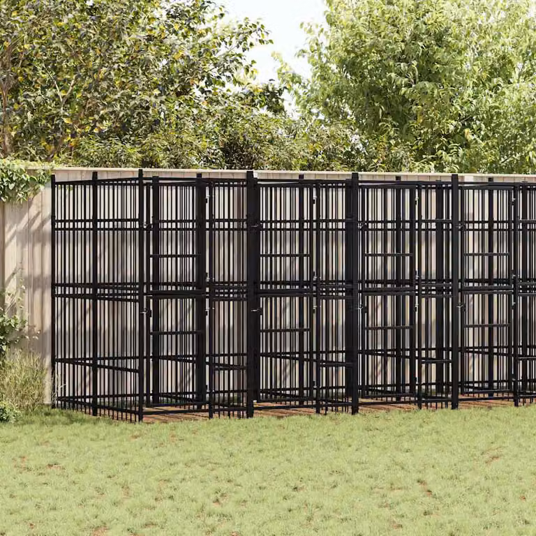 Gabbia per cani da esterno vidaXL in metallo nero opaco, superficie 12,9 m²