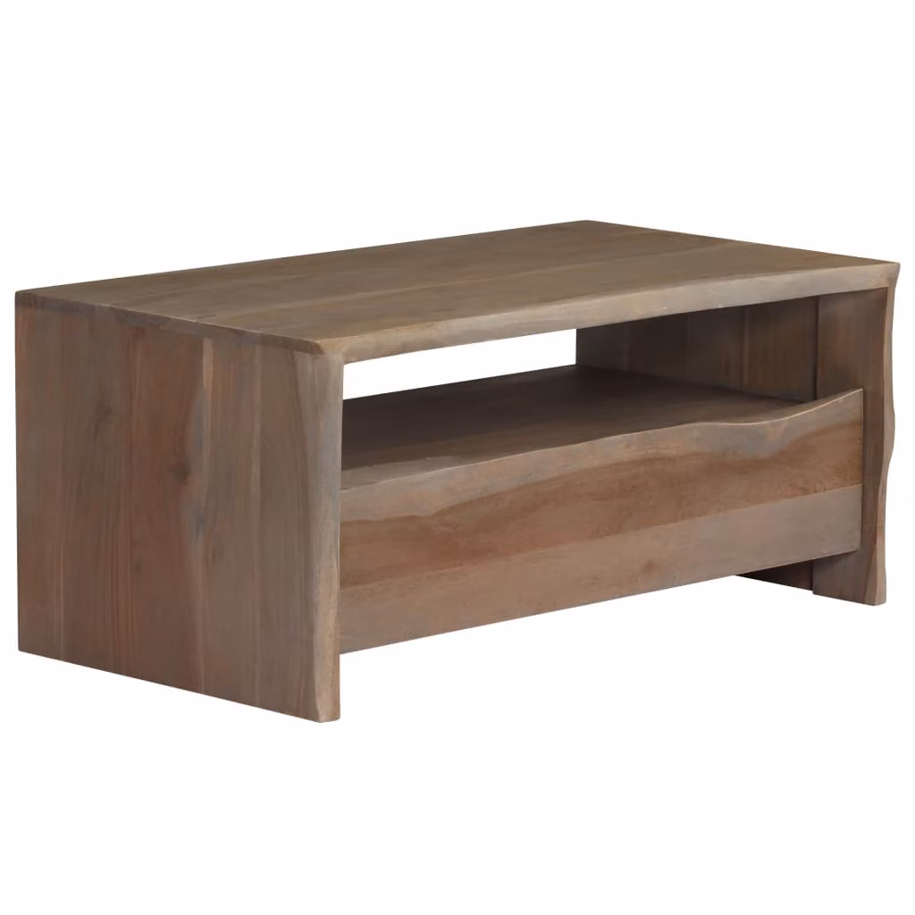 The Living Store Tavolino in legno massiccio di acacia bordi naturali 90x50x40 cm grigio