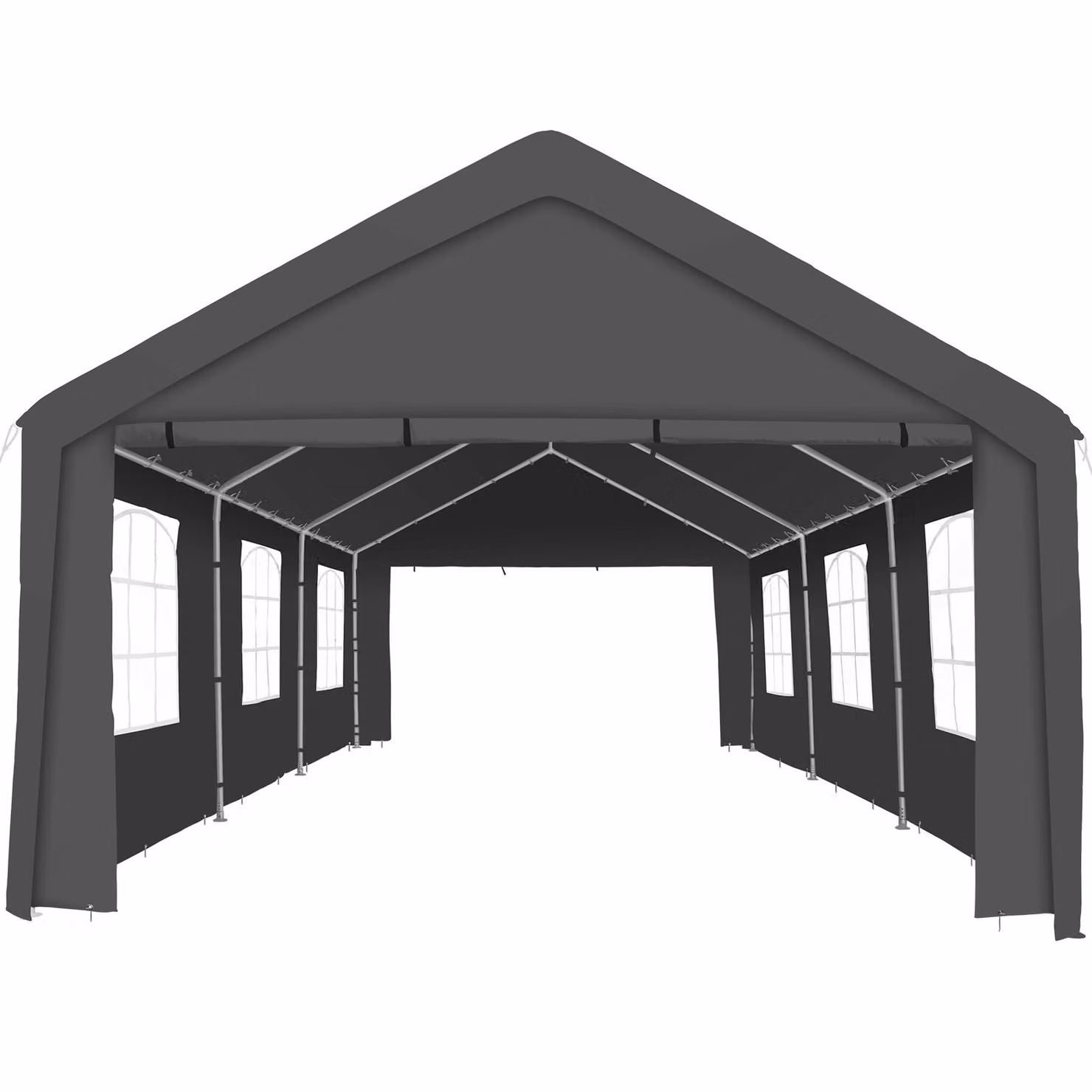 Gazebo da giardino Tectake con pareti laterali e finestre, grigio, L: 600 cm, P: 400 cm, H: 310 cm – 3