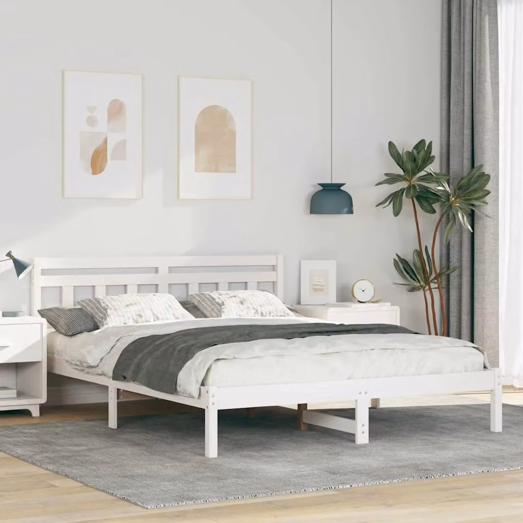 Struttura del letto in pino massello bianco vidaXL L/P: 160 x 200 cm – 1
