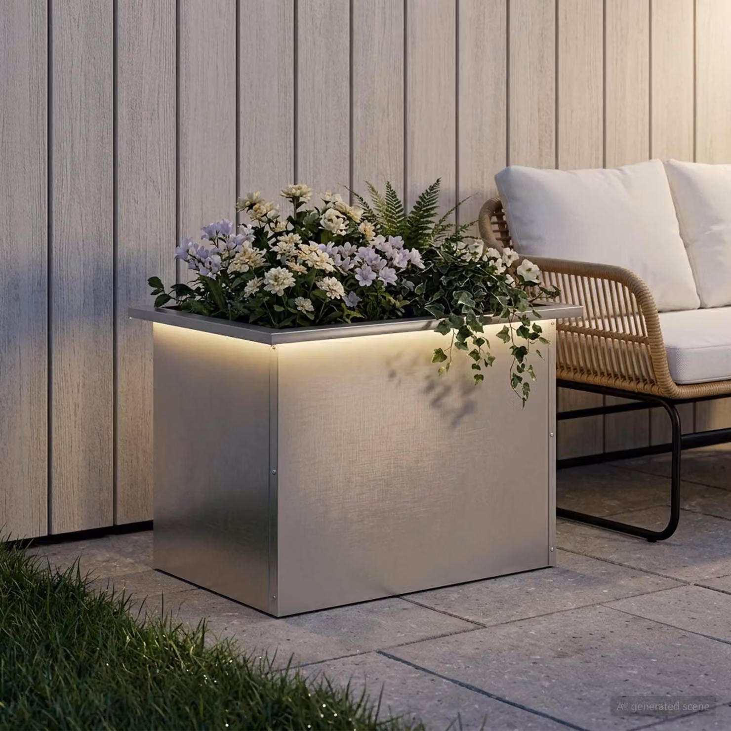 Fioriera da giardino con LED vidaXL in acciaio, Argento, L: 60 cm, P: 40 cm, H: 40 cm