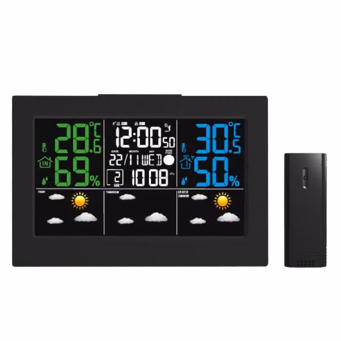 Stazione meteo LCD a colori FISHTEC con sensore esterno wireless - previsioni meteo D + 3 - funzione allarme gelo