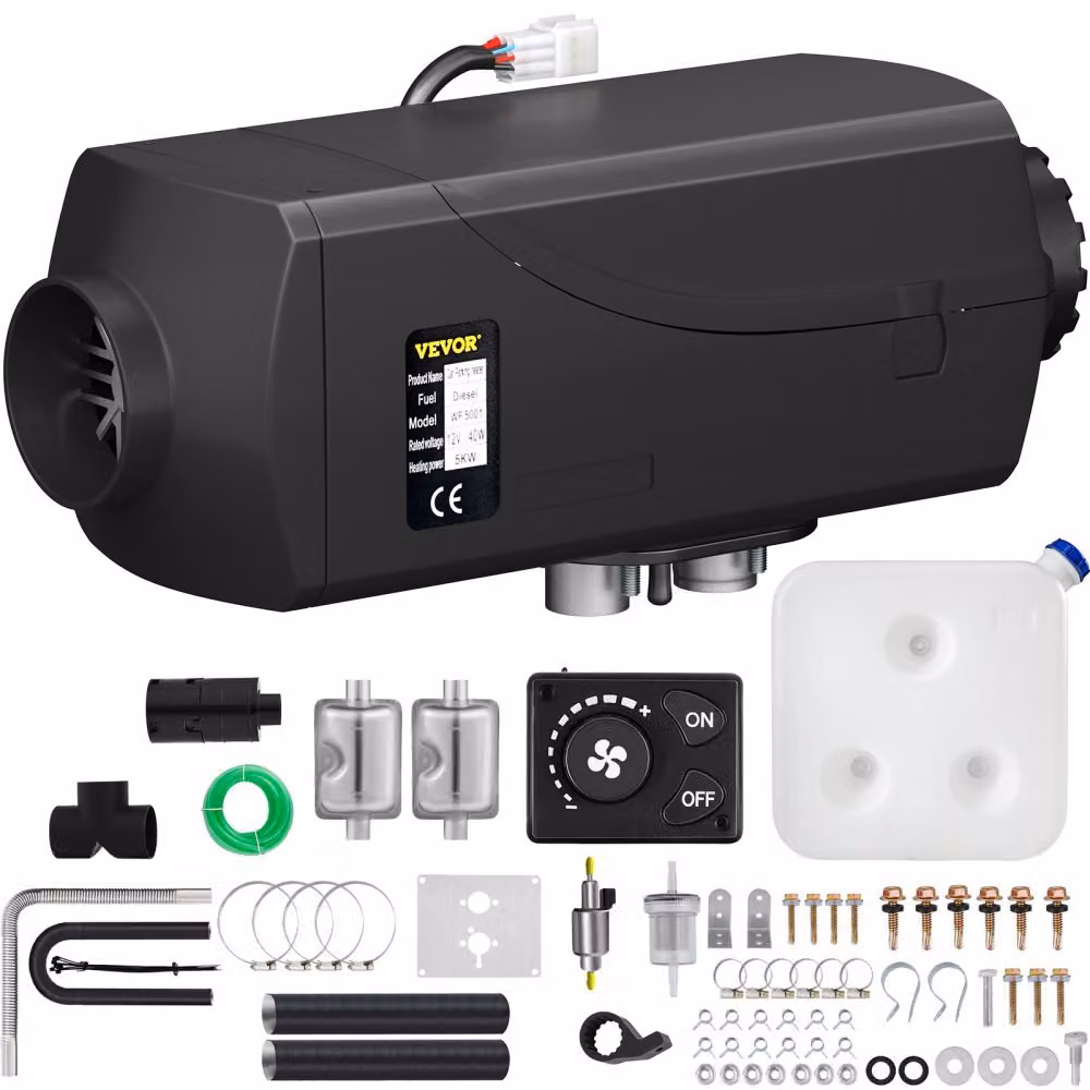 12V 5KW riscaldatore aria diesel Riscaldatore di parcheggio Riscaldatore aria diesel Riscaldatore elettrico con 2 silenziatori per camper e autobus