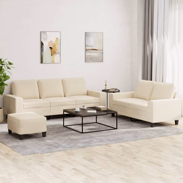 Maison Exclusive - Set divano 3 pezzi in tessuto color crema
