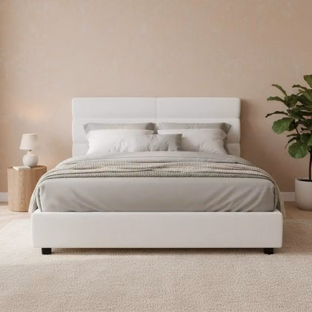 Letto Briosco DMORA con materasso incluso, base contenitore a sollevamento, Bianco, L: 120 cm x P: 200 cm – 1