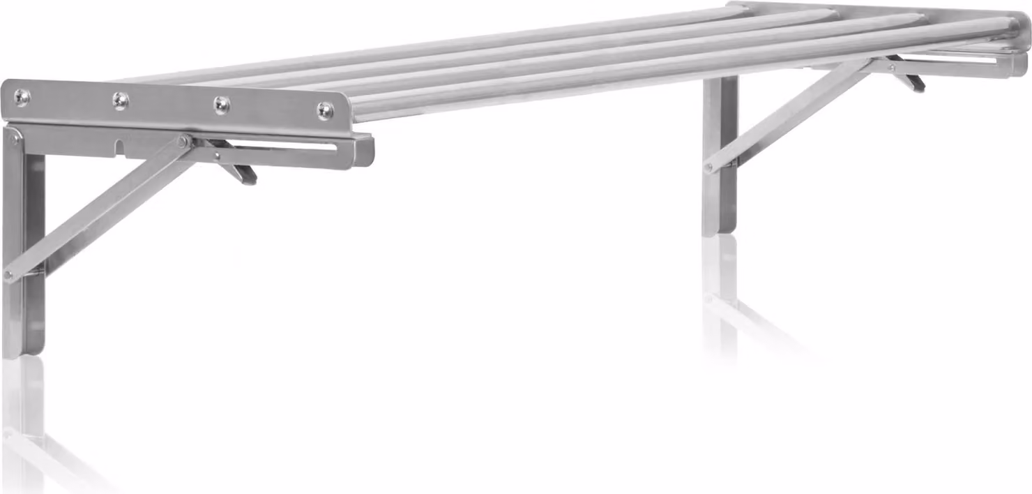 Mahlzeit Scaffale da parete in acciaio inox con design a barre, 120 x 30 cm, scaffale da cucina, pieghevole, argento, montaggio a parete