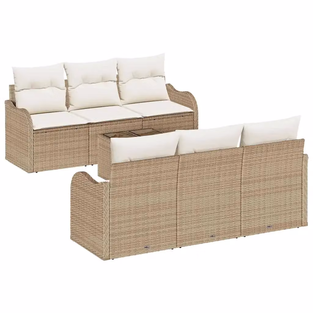 Set Divano da Giardino 7 Pezzi vidaXL in Polyrattan Beige con Cuscini e Tavolino da Esterno – 2