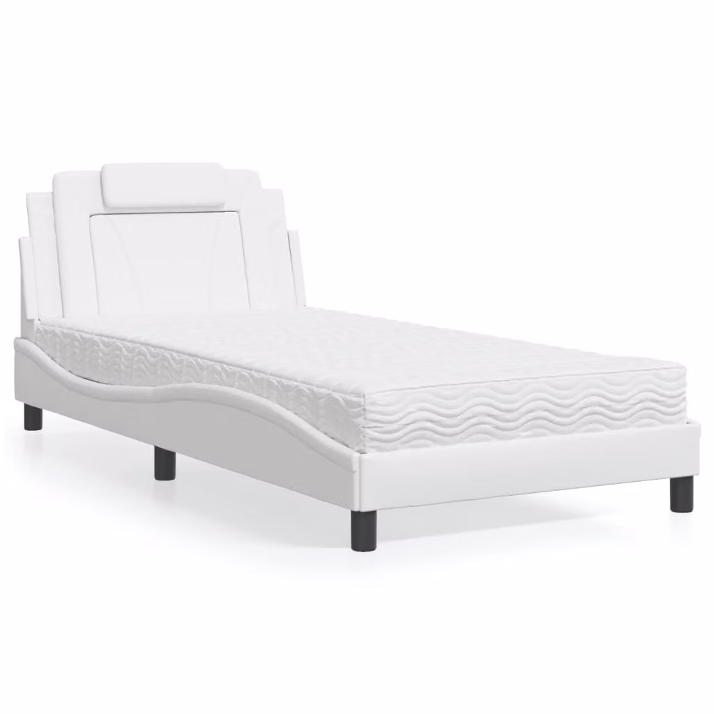 Letto Viana vidaXL con Materasso in Similpelle Bianco L/P: 100 x 200 cm