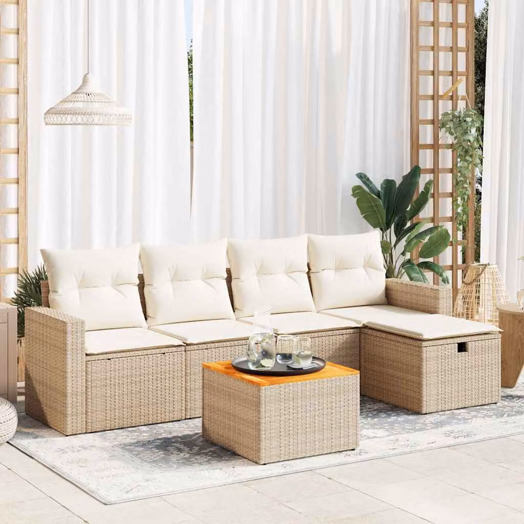 Maison Exclusive - Set Divano da Giardino 6 pz con Cuscini Beige in Polyrattan