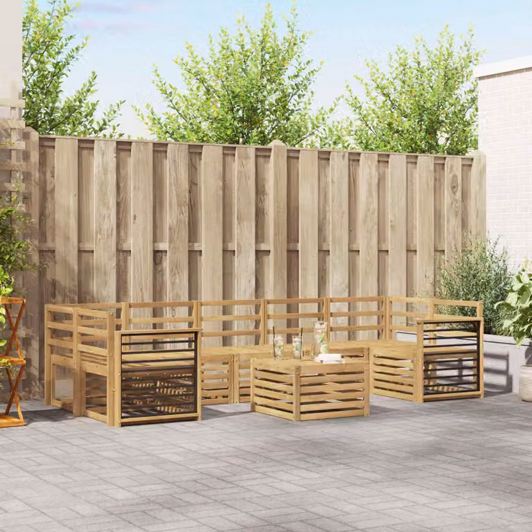 Set di divani ad angolo a forma di U vidaXL in legno di acacia massello marrone con cuscini inclusi per giardino e terrazzo