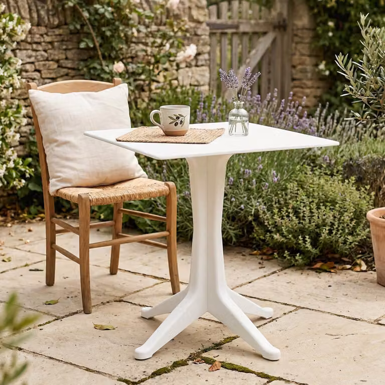 Dmora Tavolo da Esterno Agostini 70x70x72h cm Bianco, 6 Posti Impermeabile, Idrorepellente, Lavabile  Italy