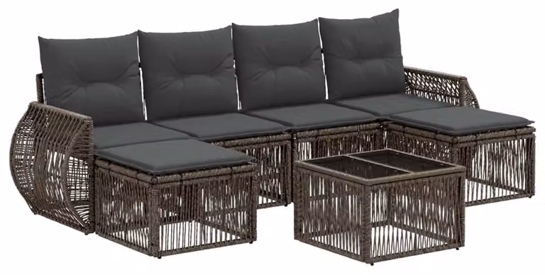 Set Divano da Giardino 7 pcs Grigio e Grigio Scuro polyrattan
