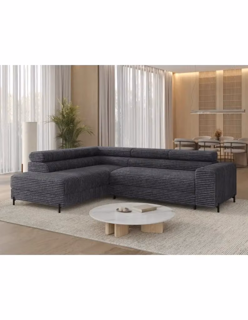 Divano ad angolo COLESIA MEUBLORAMA convertibile 5 posti in velluto a coste grigio scuro con funzione letto e orientamento a sinistra L/P/H: 274 x 200 x 93 cm – 2