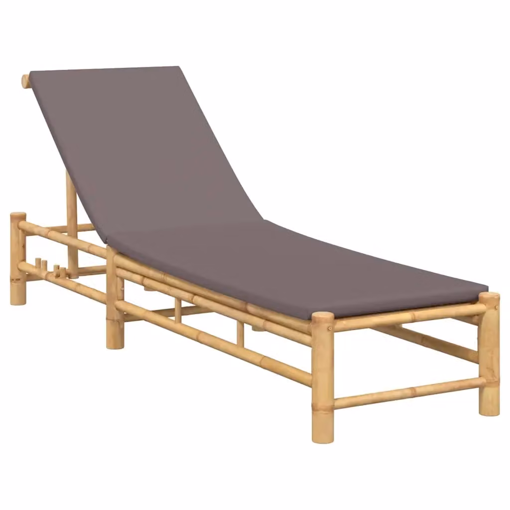 Lettino prendisole vidaXL in bambù con cuscini grigi e poggiatesta regolabile L/P/H: 199 x 55 x 30 cm – 2