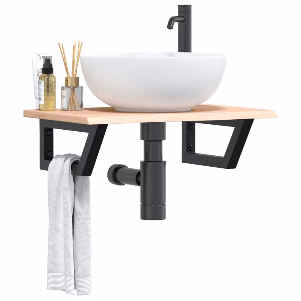 vidaXL Ripiano a Parete per Lavabo in Rovere e Metallo Nero e Marrone L: 40 cm, P: 17 cm, H: 3 cm