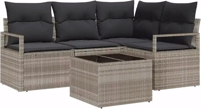 Set di divani 5 pz | Set Salotto da Giardino Grigio chiaro polyrattan