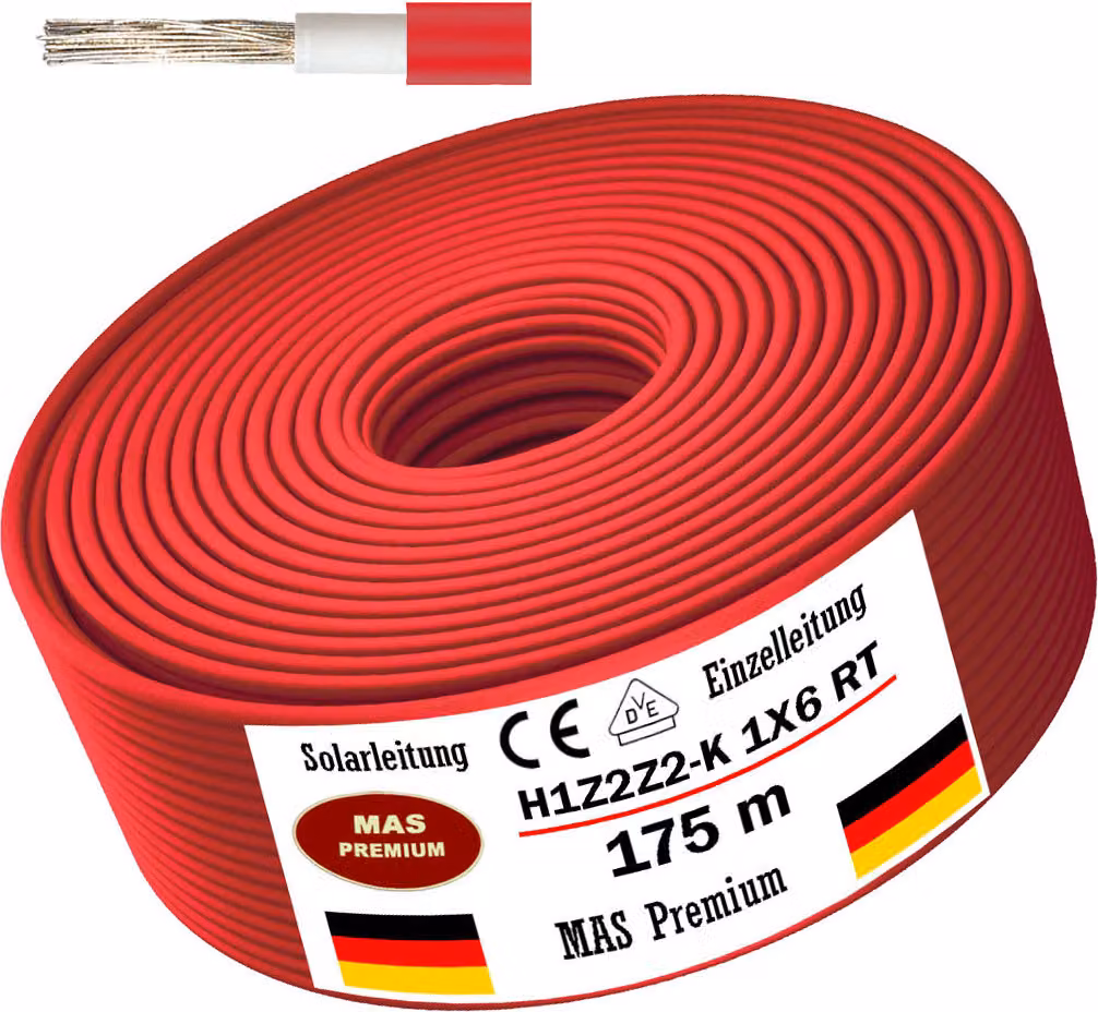 175m cavo solare cavo solare H1Z2Z2-K 6 mm² rosso fotovoltaico senza alogeni