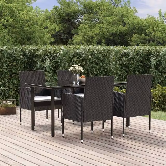 Set da Pranzo da Giardino 5 pz Nero con Cuscini in Polyrattan 3156766