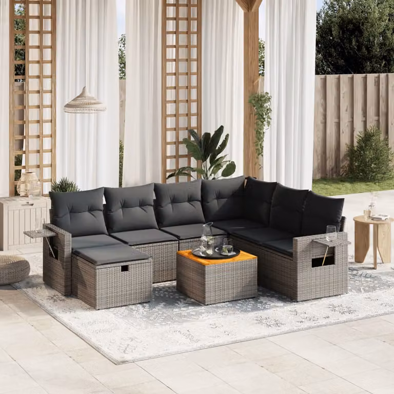 Set Divano da Giardino vidaXL 8 pz a Forma a L con Cuscini Grigio e Struttura in Acciaio e Polyrattan