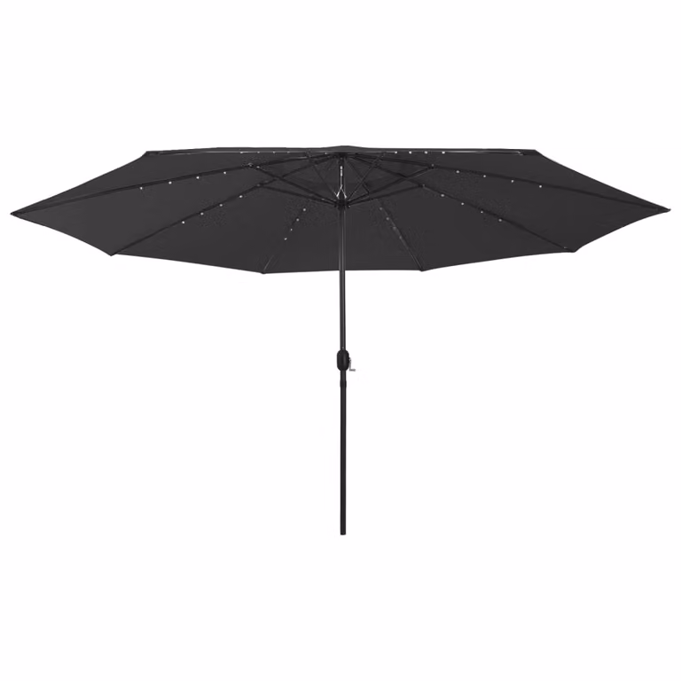 The Living Store Ombrellone con luci LED e palo in metallo 400 cm nero