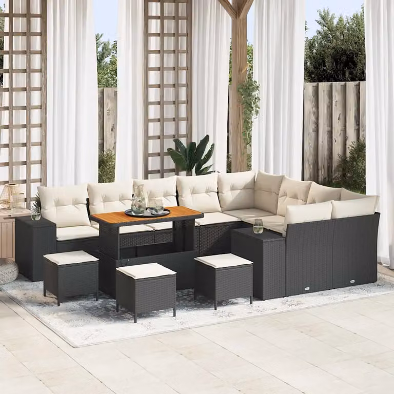 vidaXL Set Divano da Giardino Moderno 13 Pezzi con Cuscini Nero e Beige