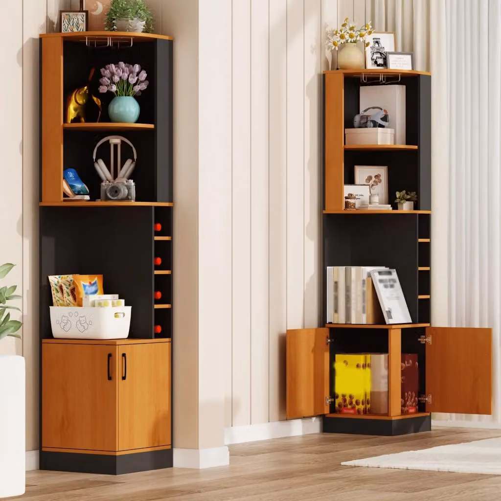 Mobile angolare OKWISH per cucina e soggiorno con portabottiglie, portabicchieri e 4 scomparti, L/P/H: 40 x 40 x 182 cm – 2
